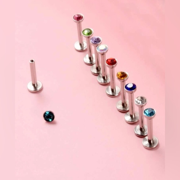 16g 10 Pcs Surgical Stainless Steel Rhinestone Lip Studs NWT - Picture 5 of 13